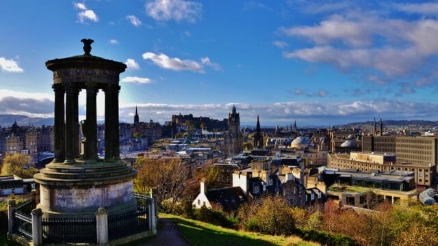 View of Edinburgh from Carlton Hill. Edinburgh is a port of call on our 2022 Escape to the British Isles.