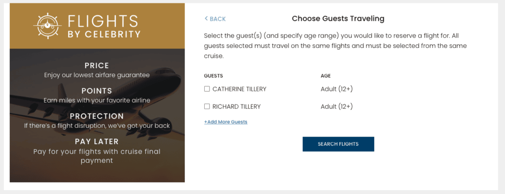 how to book flights with celebrity cruises